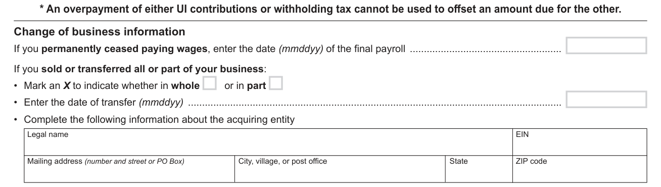 Form NYS-45 example filled out, change of business information