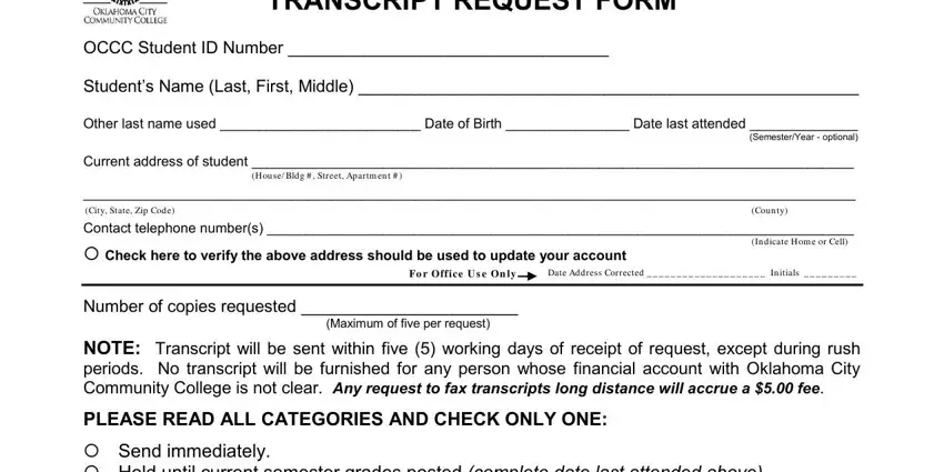 example of blanks in oklahoma city community college transcript request