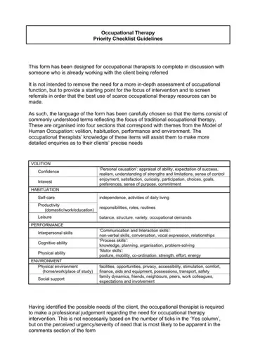 Occupational Therapy Referral Checklist Form Preview