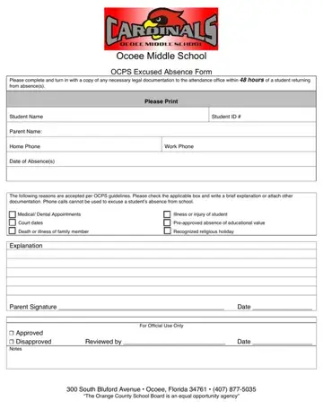 Ocps Excused Absence Form Preview