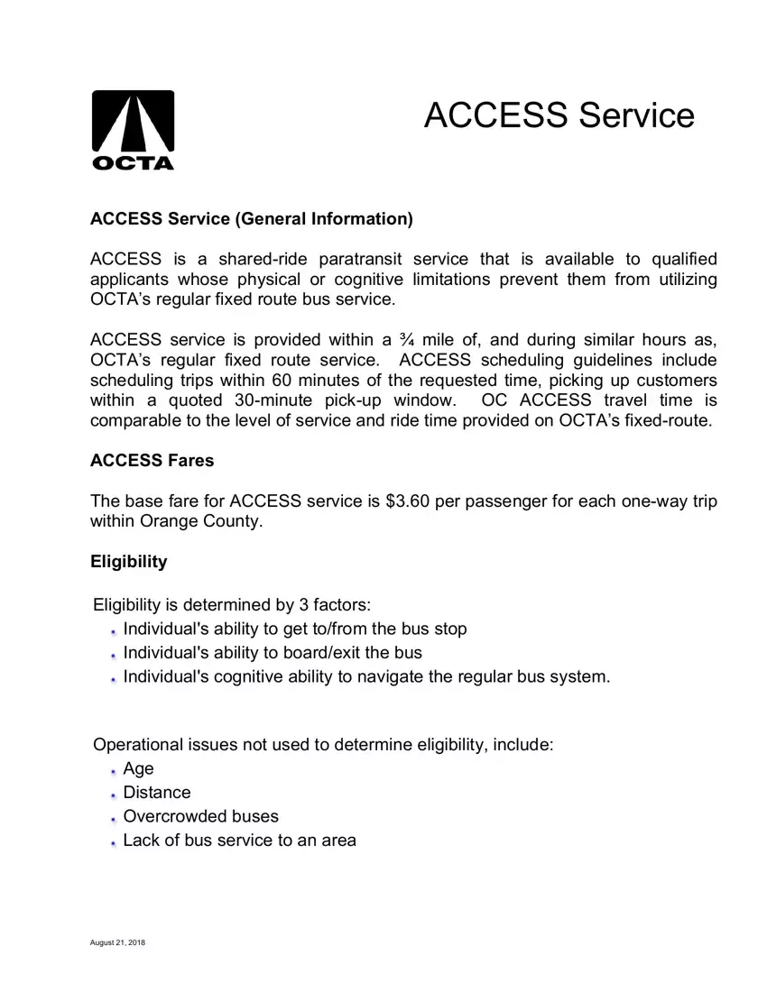 Octa Paratransit Application first page preview