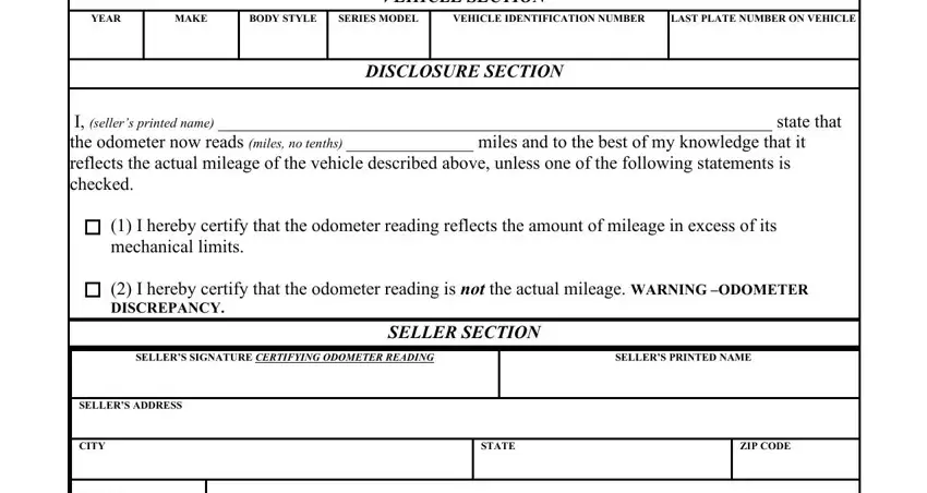 entering details in  nc odometer disclosure part 1