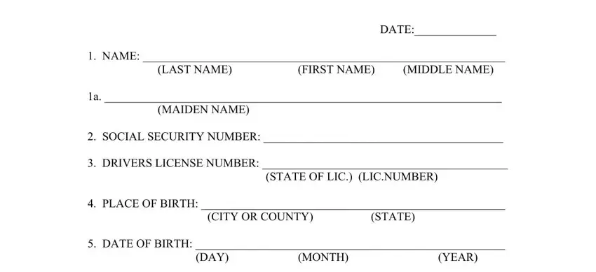 example of fields in information form 346