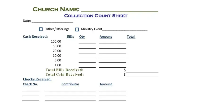 portion of blanks in church tithes and offerings record keeping