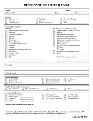 Office Discipline Referral Form Preview