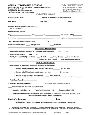 Official Transcript Request Form Preview