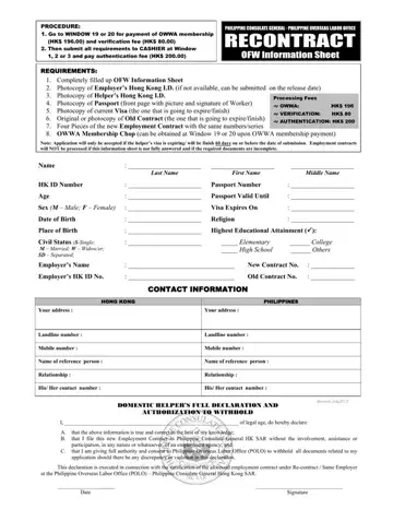 Ofw Information Sheet Form Preview