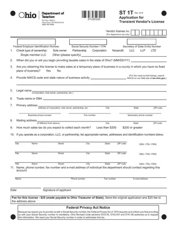 Ohio Application For Vendors License Form Preview