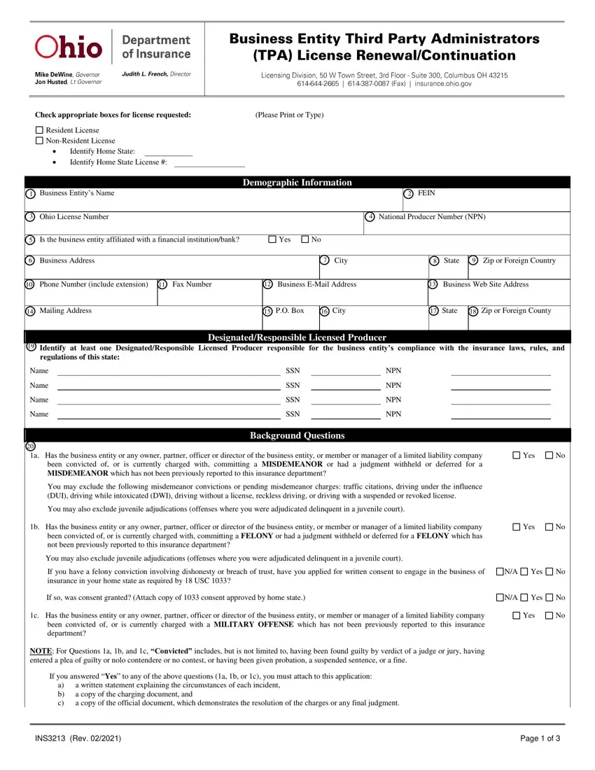 Ohio Form Ins3213 first page preview