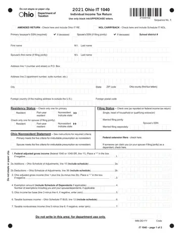 Ohio Form It 1040 Preview