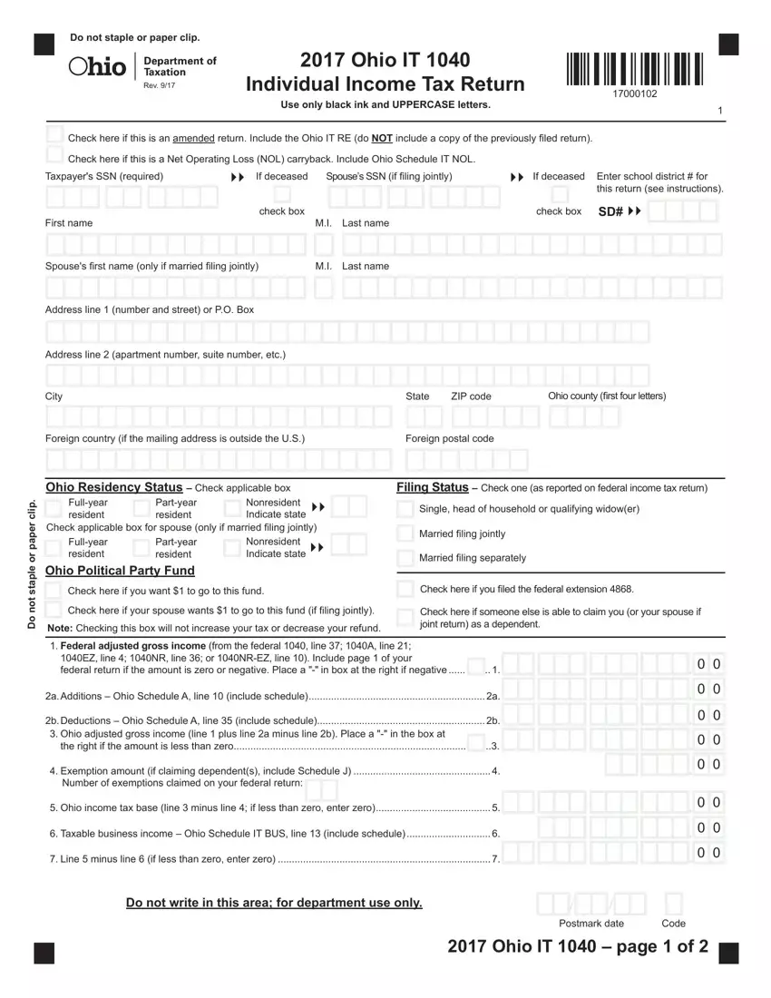 Ohio Form It 1040Ez first page preview
