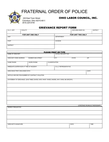 Ohio Fraternal Order Of Police Form Preview