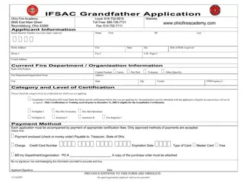 Ohio Ifsac Grandfather Application Form Preview