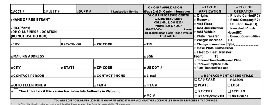 stage 1 to filling out irp ohio