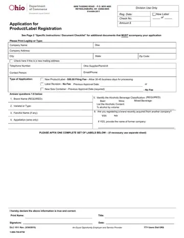 Ohio Label Registration Form Preview