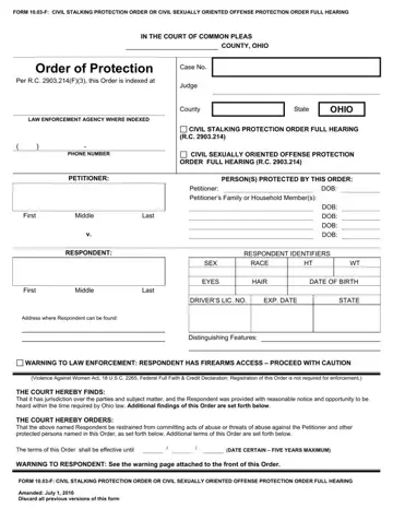Ohio Order Of Protection Form Preview