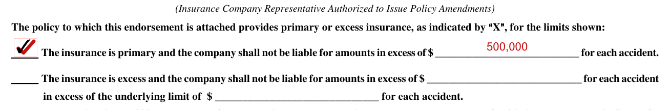 Form OS-32 example filled out, primary or excess insurance