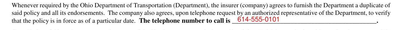 Form OS-32 example filled out, the telephone number to call