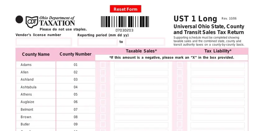 Entering details in ohio sales tax ust 1 step 3