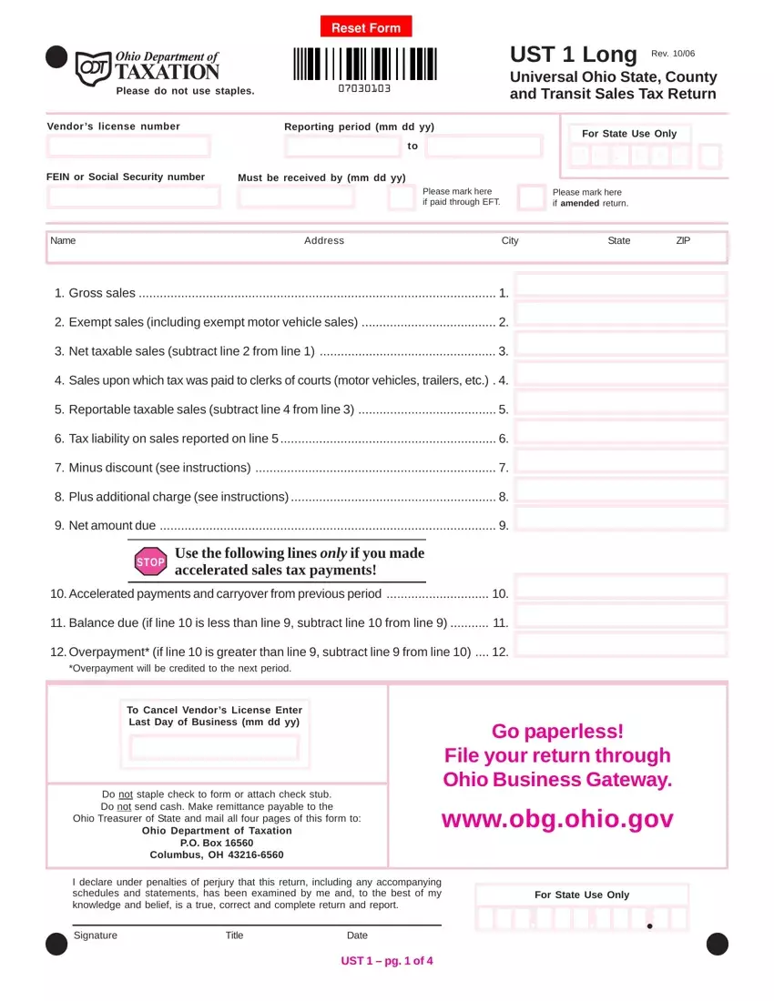 Ohio Sales Tax Ust 1 ≡ Fill Out Printable PDF Forms Online