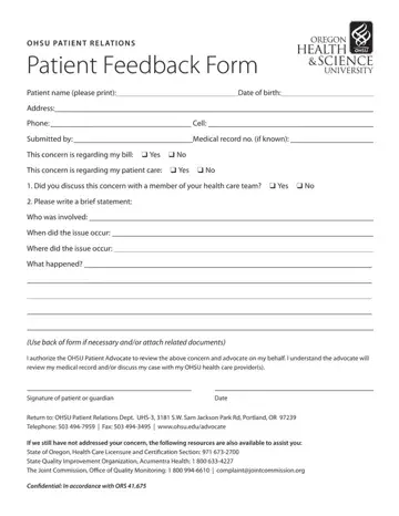 Ohsu Patient Feedback Form Preview
