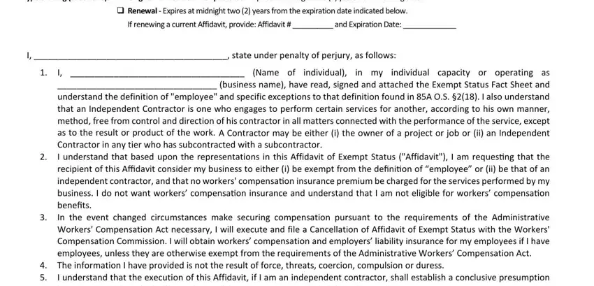 step 1 to filling in affidavit of exempt status workers comp