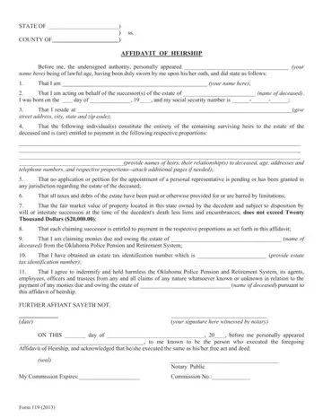 Oklahoma Legal Heirship Form Preview