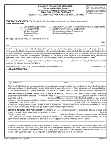 Oklahoma Real Estate Contract Sale Form Preview