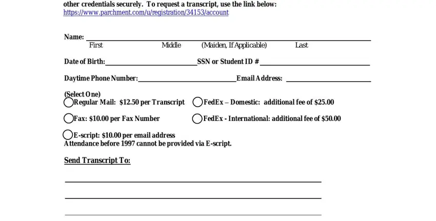 completing university of mississippi transcript request form stage 1