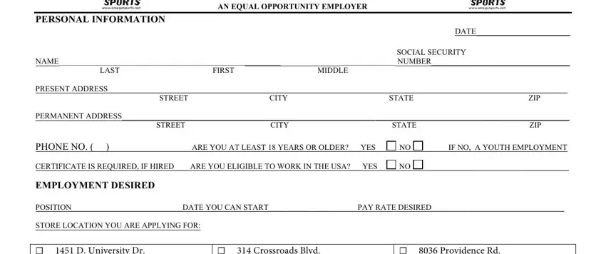 portion of empty spaces in national sports application for job