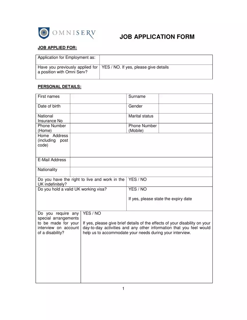 Omniserv Job Application Form first page preview