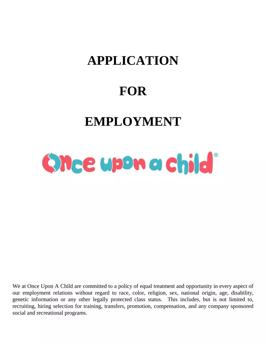 Once Upon A Child Job Application first page preview