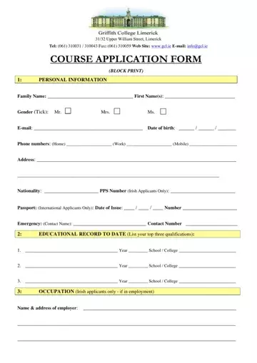 Online College Application Form Preview