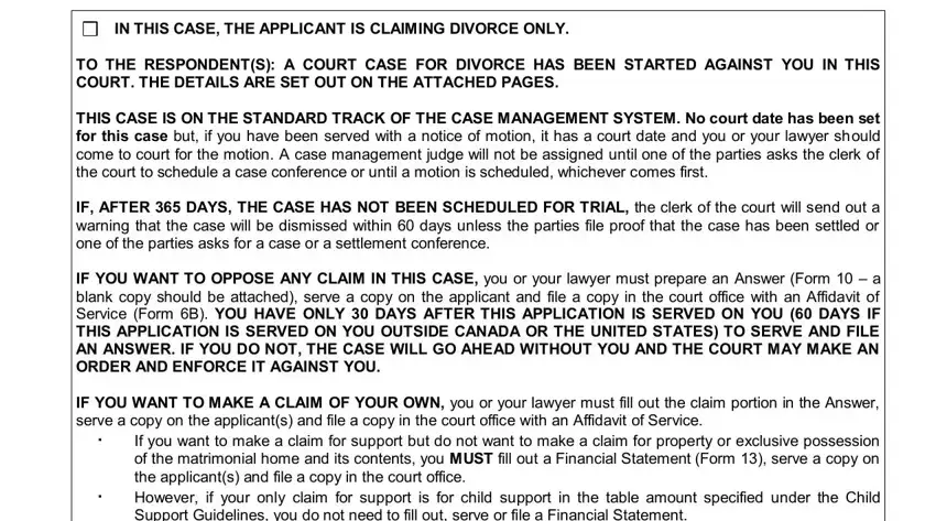 Filling out form 8a application divorce ontario stage 2