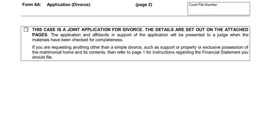Entering details in form 8a application divorce ontario step 3