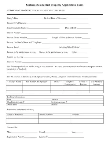 Ontario Residential Property Application Form Preview