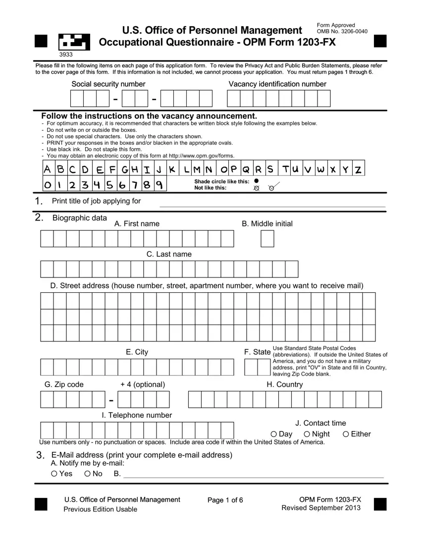 Opm Form 1203 Fx first page preview