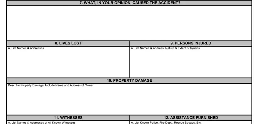 ny dmv accident report form WHATINYOUROPINIONCAUSEDTHEACCIDENT, AListNamesAddresses, LIVESLOST, PERSONSINJURED, PROPERTYDAMAGE, WITNESSES, and ASSISTANCEFURNISHED blanks to insert