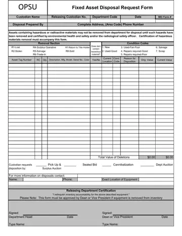 Opsu Fixed Asset Disposal Request Form Preview