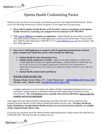 Optima Credentialing Preview