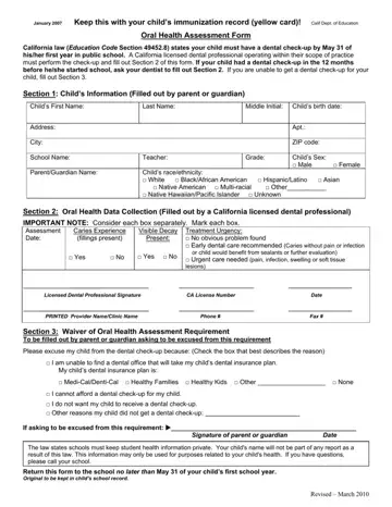 Oral Health Assessment Form Preview