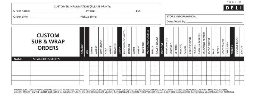  publix sub menu spaces to fill in