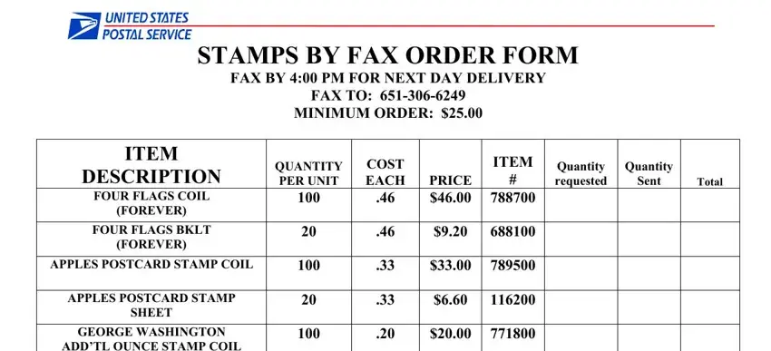 portion of gaps in postal stamps fax form