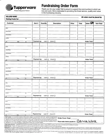 Order Tupperware Fundraising Form Preview