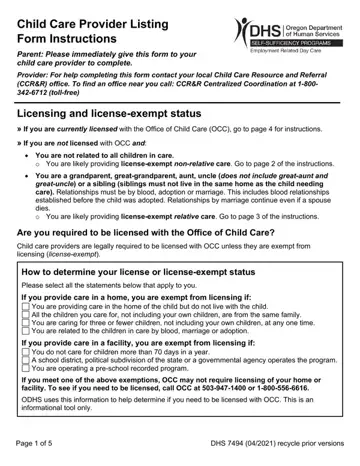 Oregon Dhs Child Care Provider Form Preview