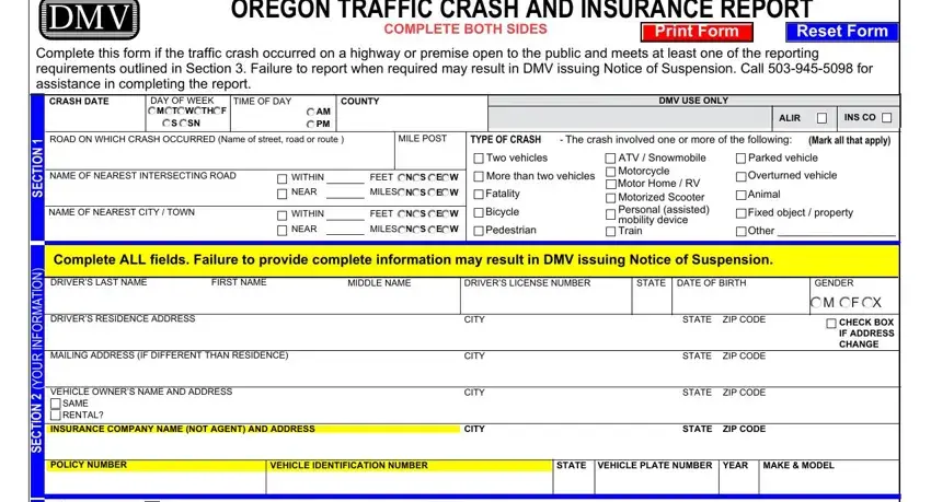 Finishing oregon accident report stage 2