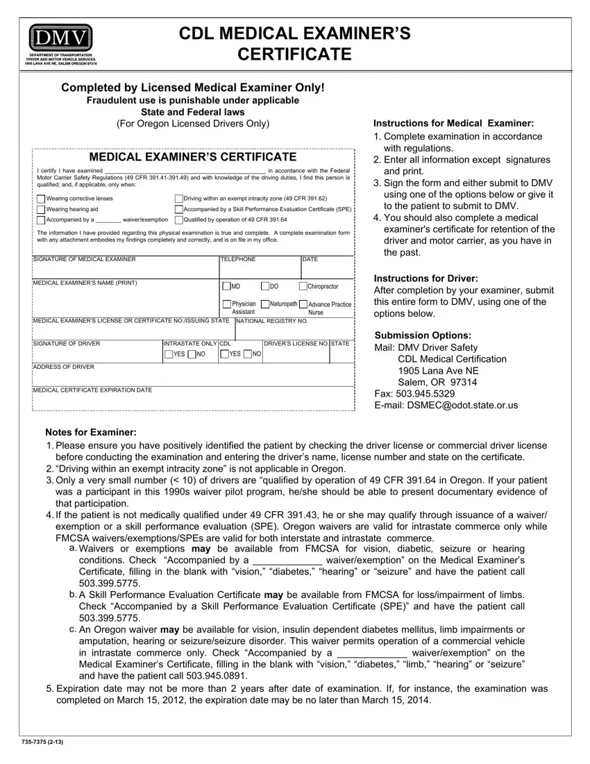 Oregon Dot Card For Cdl ≡ Fill Out Printable PDF Forms Online