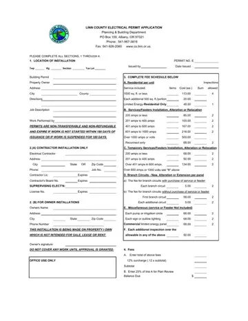 Oregon Electrical Permit Application Linn Form Preview