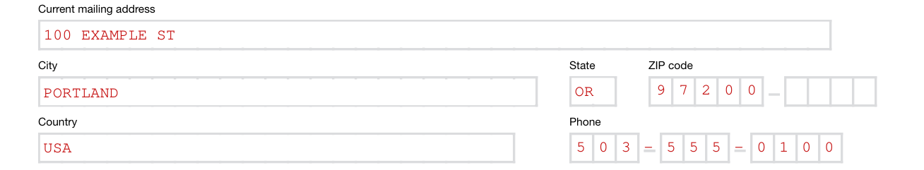 Form OR-40-P example filled out, current mailing address