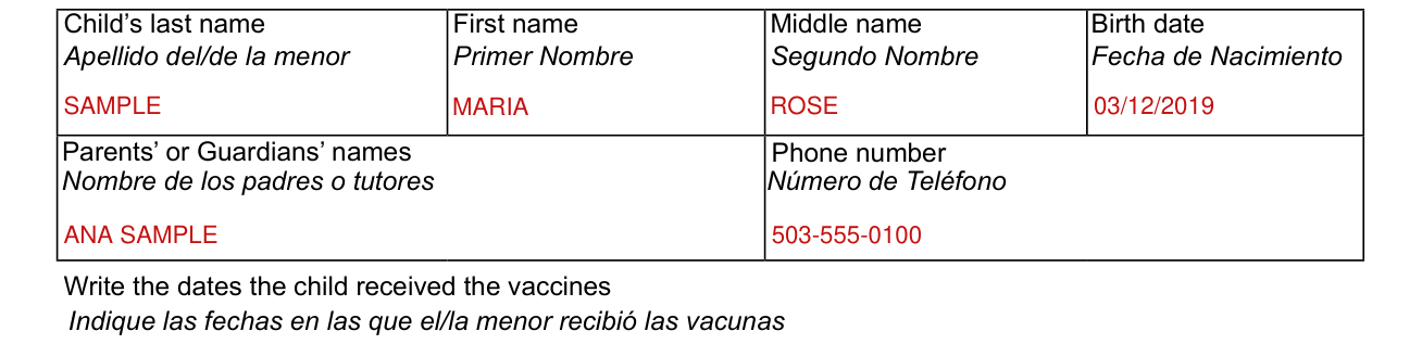 Form 53-05A example filled out, the child and the parents or guardians